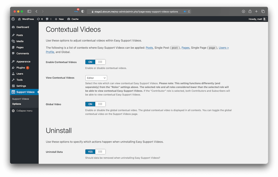 Enable Easy Support Videos contextual videos